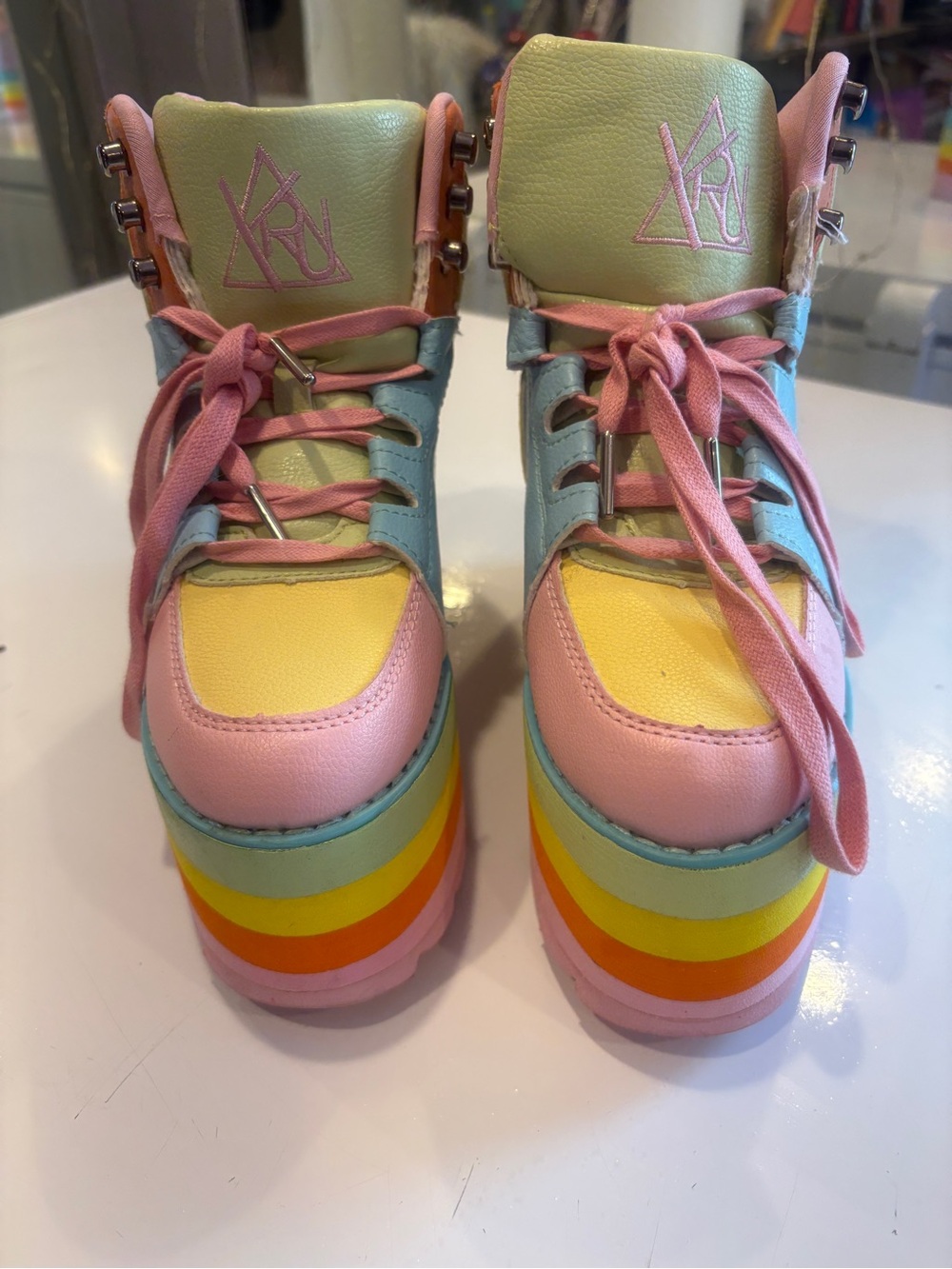 YRU Pastel Rainbow Platform Sneakers - Pink, Blue, Orange, Yellow, Lavender - Picture 3 of 9